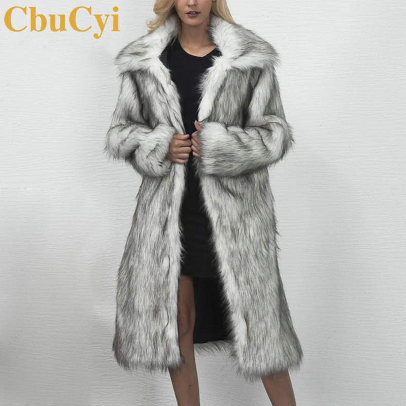 CbuCyi длинная зимняя куртка для женщин из искусственного меха куртки свободного