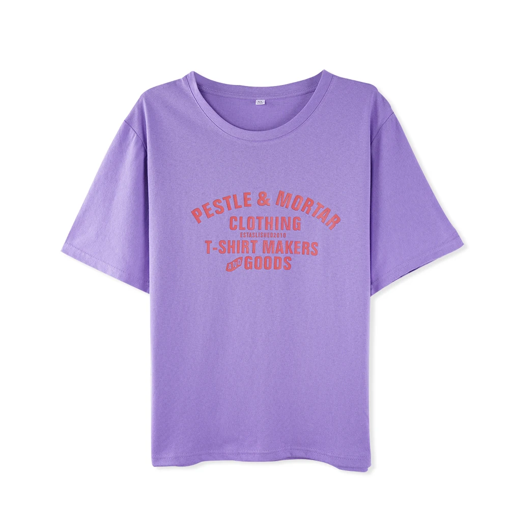 

Harajuku Streetwear Women's Summer Short Sleeve T-shirt Female Cotton Tops Letter Pattern Purple Loose Casual T shirt
