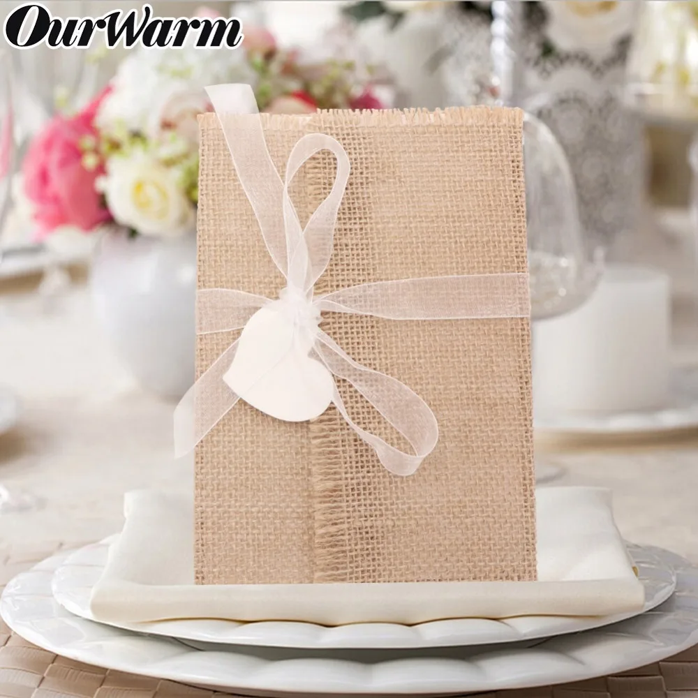 Oourwarm 30/10 шт. в деревенском стиле свадебный Приглашения в декорированном мешковиной горшке поздравительные открытки Почтовые открытки с лентой конверт Винтаж Свадебные украшения