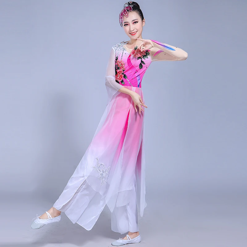Classical dance costumes female elegant fan umbrella jasmine stage performance clothing | Тематическая одежда и униформа