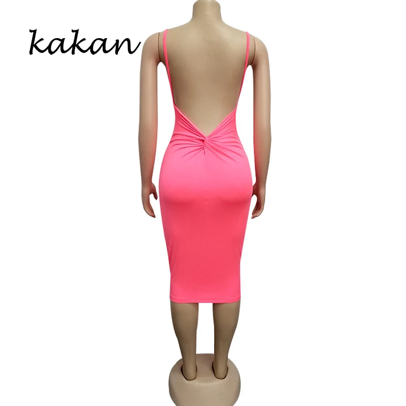 Женское платье на бретельках с открытой спиной и флуоресцентным цветом|Женские