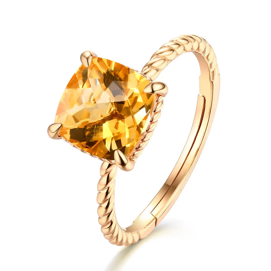 citrine ALLNOEL 925 пробы Серебряное обручальное кольцо для женщин натуральный розовый кварц/Топаз/цитрин/гранат 8*8 мм Свадебные ювелирные изделия - Цвет камня: citrine
