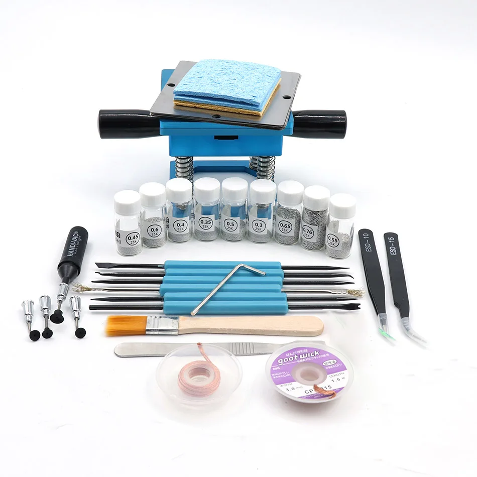 B BGA reballing kit 90 мм Сетка из алюминиевого сплава BGA станция с ручным хвостовиком универсальные трафареты BGA+ 10 шт. BGA припой шар - Цвет: B