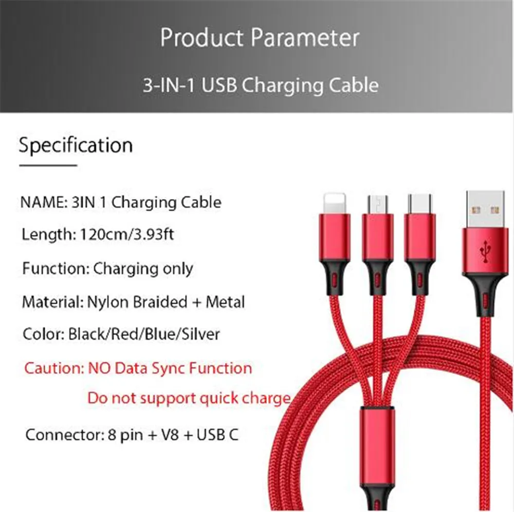 3 в 1 Micro Тип usb C мульти Зарядное устройство кабель для передачи данных iPhone Xiaomi Redmi