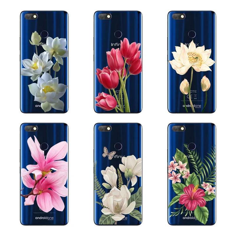 Infinix Примечание 5X604 чехол кремний черный живопись цветок Мягкий ТПУ задняя крышка