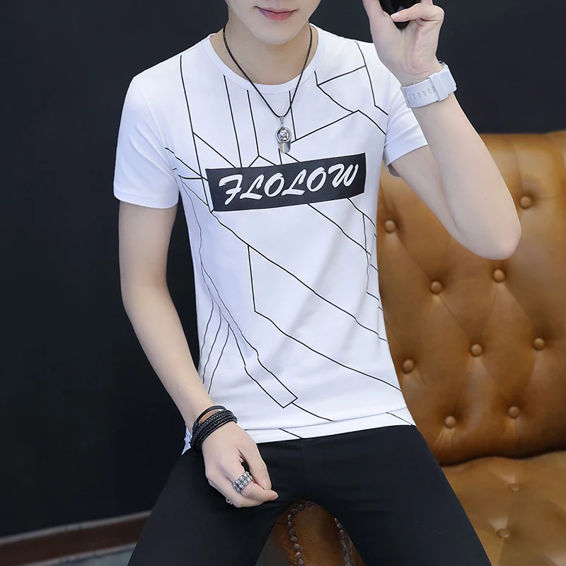 2018 Новое поступление Летнее Для мужчин футболка мода Геометрические печати