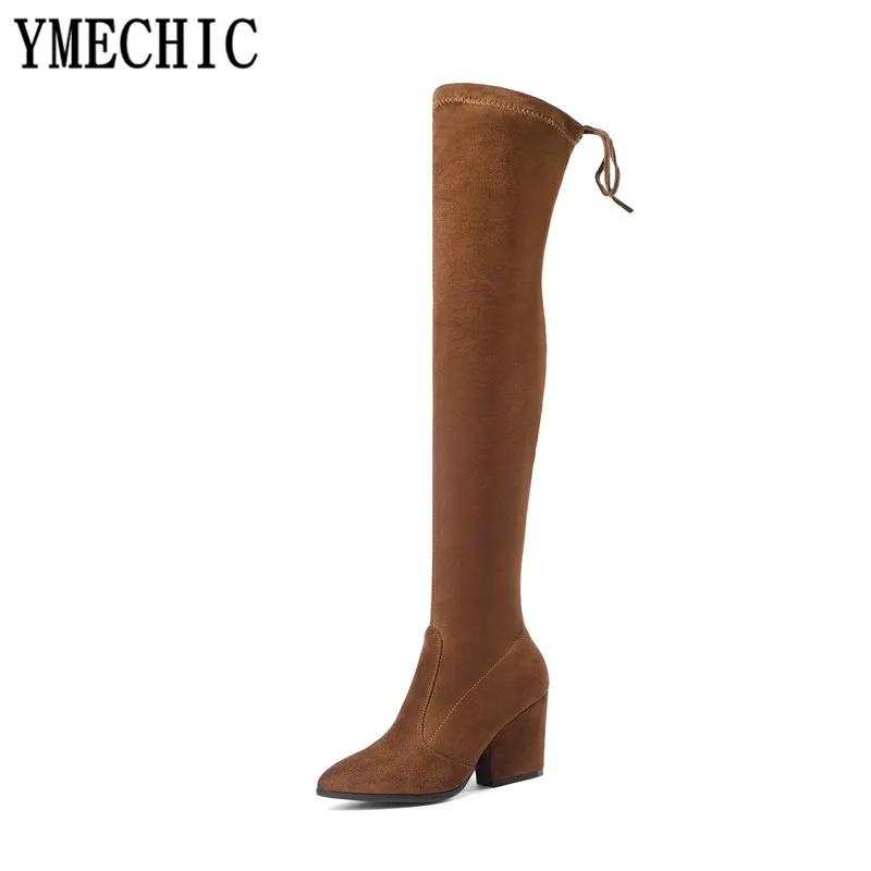YMECHIC 2018 модные женские длинные сапоги на танкетке для верховой езды Детские