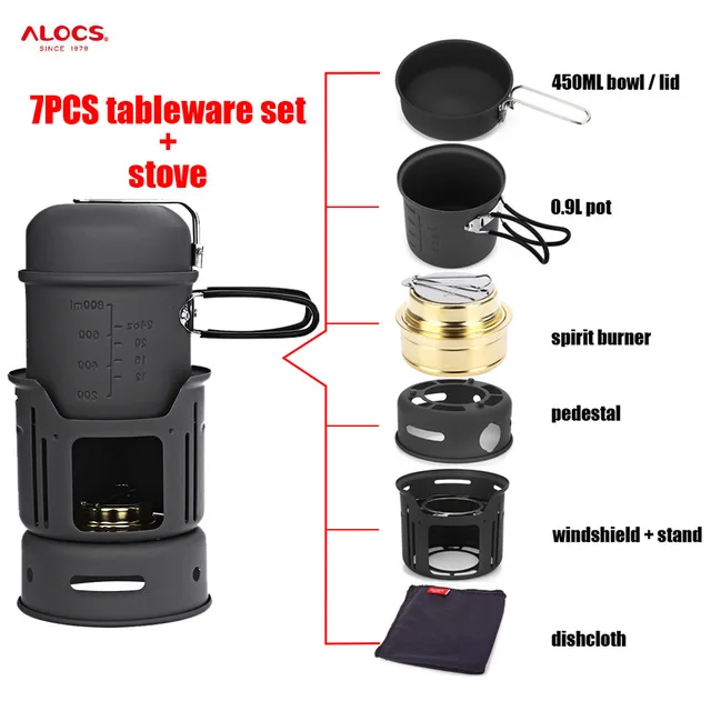ALOCS cw-c01 7 шт. открытый набор посуды Портативный плита посуда Travel Kit Чаша Пот Плита
