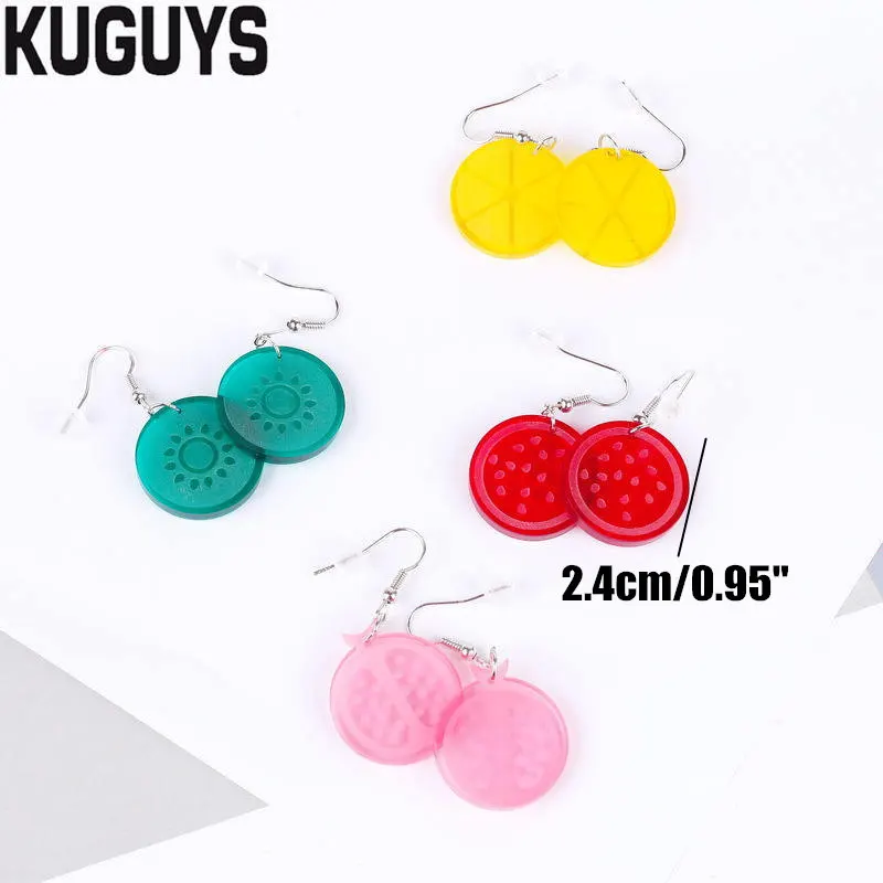 KUGUYS Trendy Jewelry Cute Lemon Earrings for Womens Pendientes Clear Acrylic Round Drop Oorbellen Brincos Accessories | Украшения и
