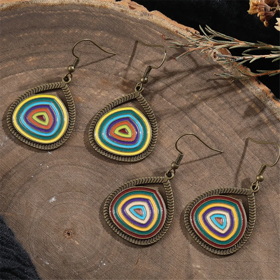 Fashion Vintage Bohemia Black Hollow Water droplets Round Circle arrow triangle Tassel Women's earrings Charm Ethnic jewelry