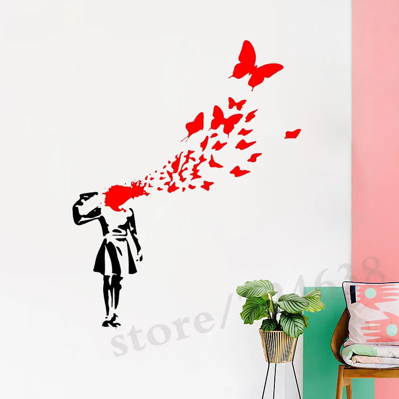 Девушка пистолет настенное украшение в виде бабочки художественная наклейка