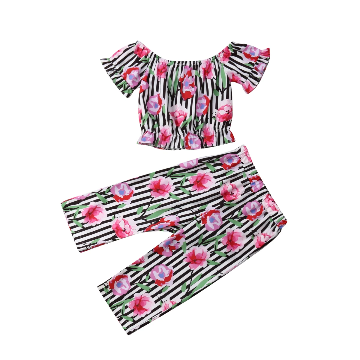 Фото Комплекты одежды для маленьких девочек топы с короткими рукавами и цветочным