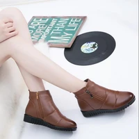 autumn winter female cowhide flat boots genuine leather plus velvet ankle boots mother cotton shoes
