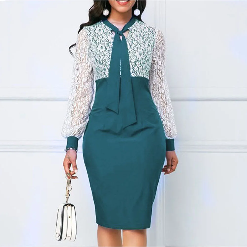 Женское офисное Кружевное облегающее платье элегантное размера плюс
