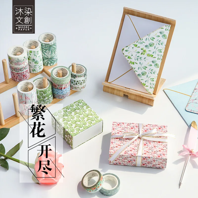 Романтический зеленый розовый цветок лента Washi DIY Декор Скрапбукинг