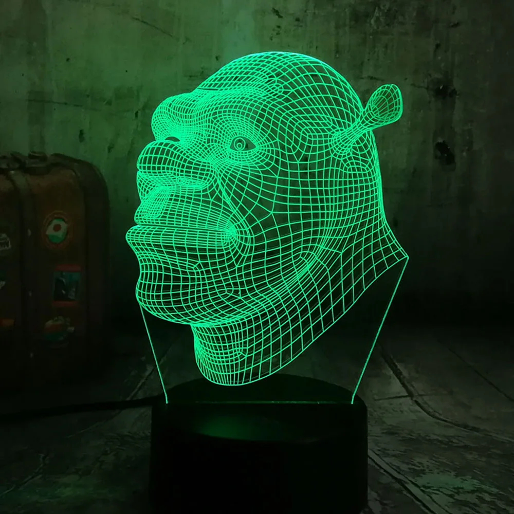Шрек из мультфильма 3D светодиодный визуальный ночной Светильник s для детей USB