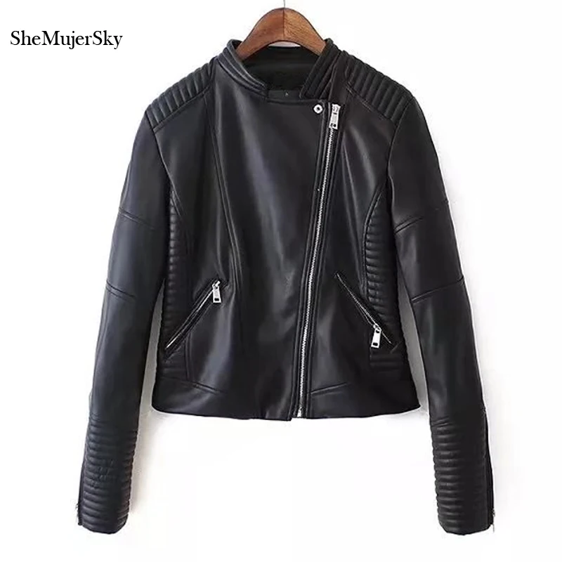 SheMujerSky кожаная куртка женская черная jaqueta de couro feminino veste cuir femme