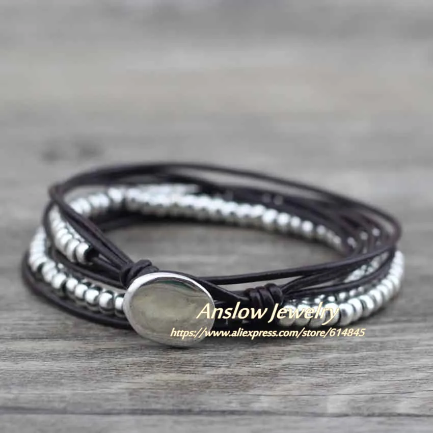 dk coffee Anslow Акция Скидка модные ювелирные изделия Будда серебряные бусины проволока обёрточная бумага кожаные браслеты для женщин мужчин Прямая поставка подарок LOW0584LB - Окраска металла: dk coffee