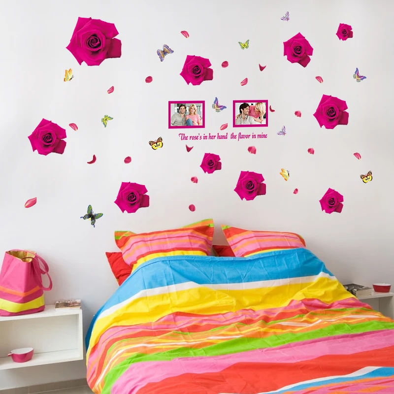 Flower Rose Love Photo Frame Bedroom Living Room Bathroom Window Door Furniture Wall Stickers Removable Decals Decor Mural dc18 | Дом и сад