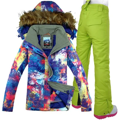 Color 4 Женский лыжный костюм, куртка для сноуборда, водонепроницаемая куртка, штаны, термокостюм, ветрозащитный лыжный сноуборд, супер теплая женская одежда - Цвет: Color 4