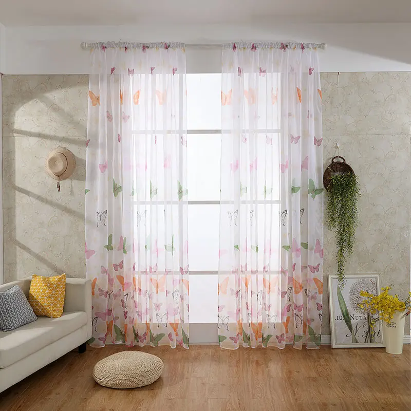 Butterfly print-3 ENHAO Шторы "Бабочки", тюль, оконная Штора для гостиной, шторы для спальни, кухни, сплошная вуаль с принтом, занавески, s драпировка, Декор - Цвет: Butterfly print-3