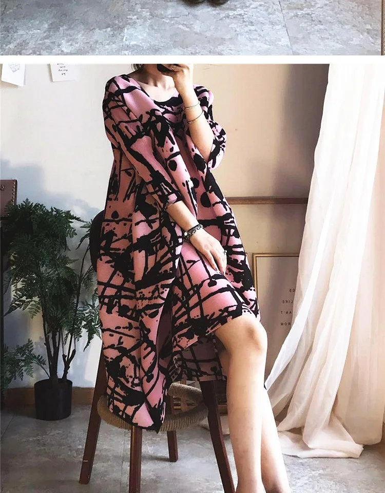 Changpleat весеннее новое платье с высоким воротом Miyak Плиссированное модное дизайнерское платье с принтом большого размера свободные трапециевидные женские платья Tide D90