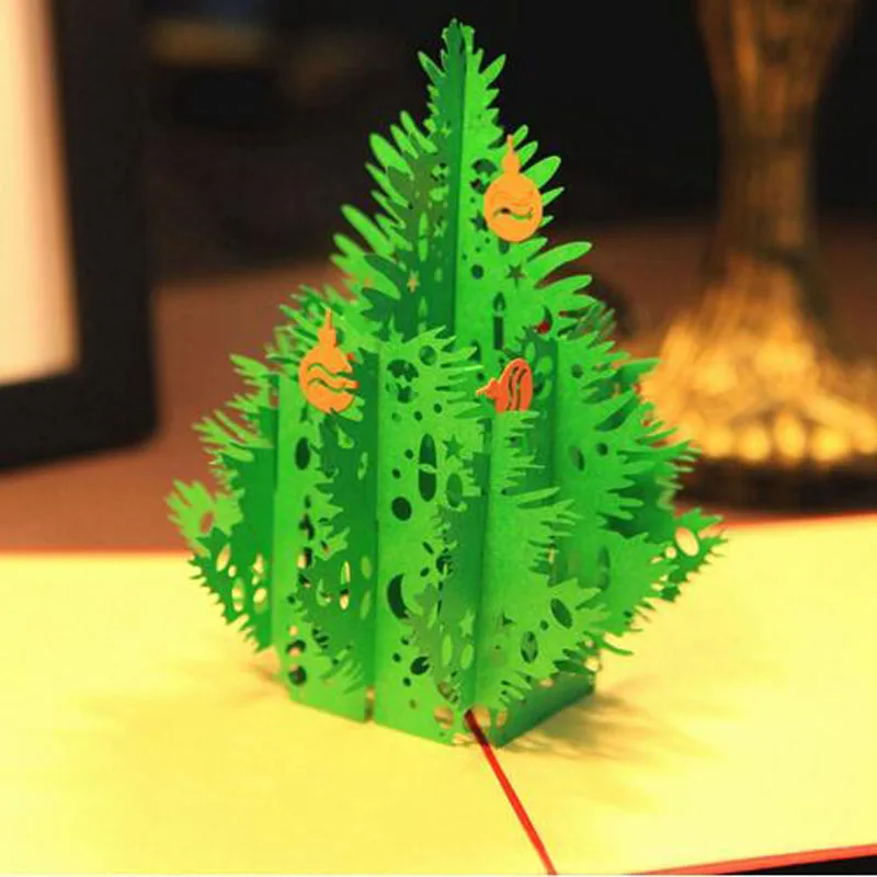 10 шт. красные открытки с рождественской елкой 3D лазерная резка всплывающая