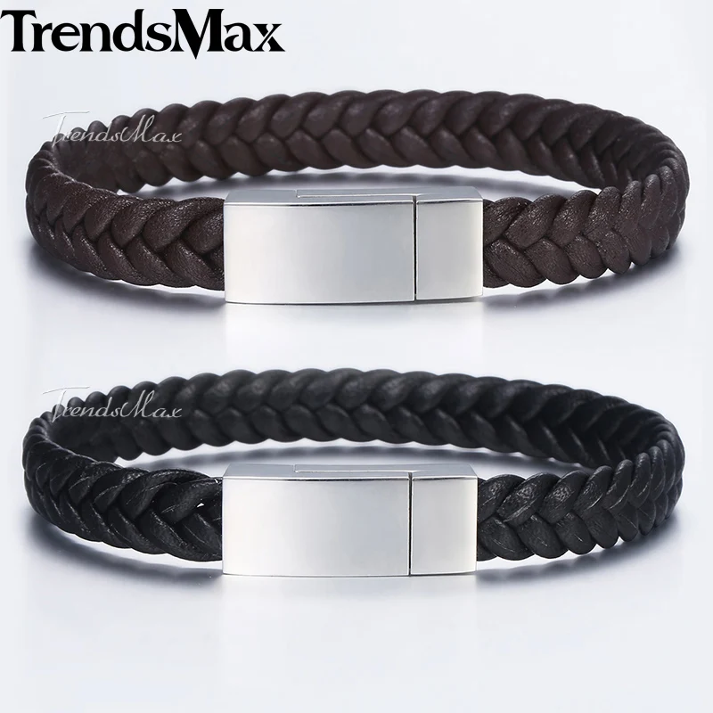 9mm Microfiber Braided Leather Bracelets For Men Black Brown Wristband Bracelet Stainless Steel Square Magnetic Clasp DLBM17 | Украшения и