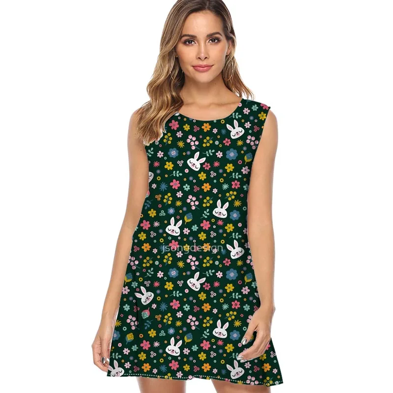 

New Arrival Cacti garden Dress 2019 Sleeveless O Neck Summer Boho Dress Women Loose Chiffon Sexy Mini Short Beach Dress Vestidos