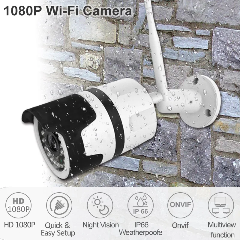Фото Wouwon 1080P Водонепроницаемый Открытый IP Камера Wi-Fi безопасности Камера Пуля CCTV наблюдения слушать и говорить умный будильник приложение iCSee №2