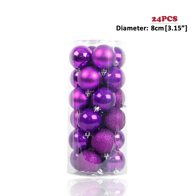 Purple Новинка, 24 шт./лот, 8 см, цветные украшения, шар, Рождественская елка, украшения, блестящий шар для дома, бара, вечерние украшения - Цвет: Purple