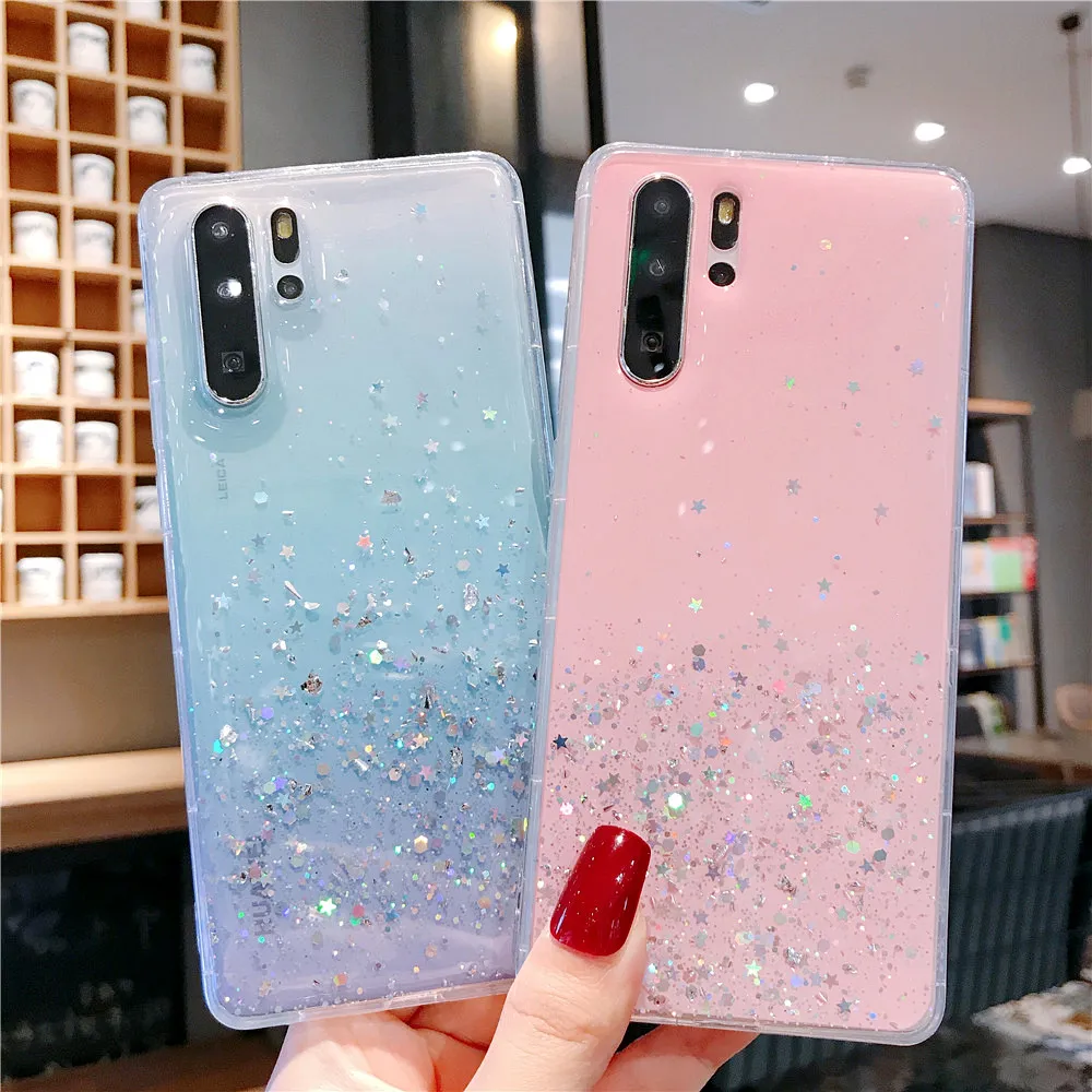 Роскошный Прозрачный блестящий силиконовый чехол для телефона Huawei P30 P20 P40 Pro P Smart Z