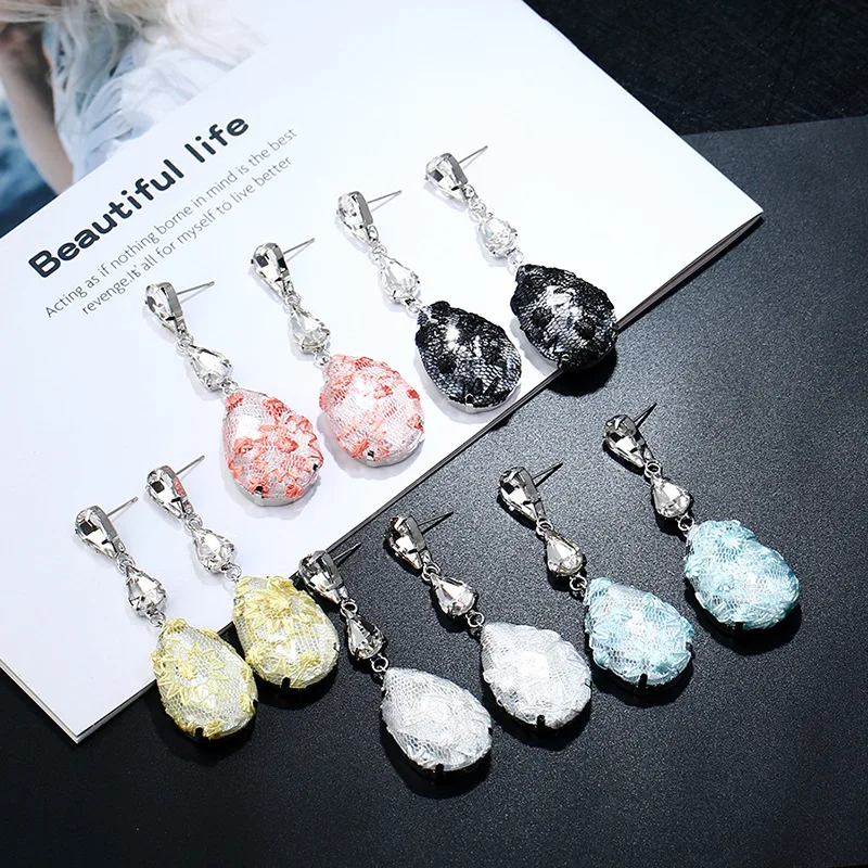 Женские серьги-капельки Swarovski 1 пара кружевных сережек с кристаллами