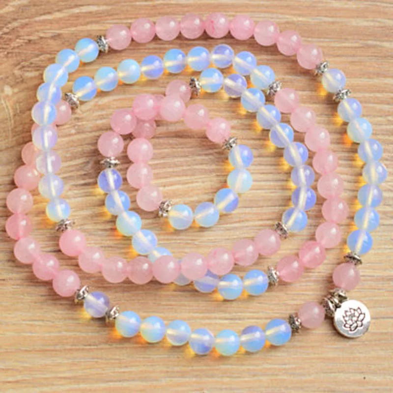 Браслет из 108 духовных камней натуральный Ge-mstone Mala Opalite RoseQuartz женский браслет с