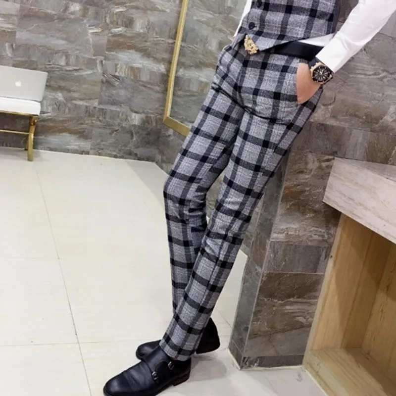 Большие клетчатые брюки мужские облегающие костюм Homme Pantaloni Uomo повседневные