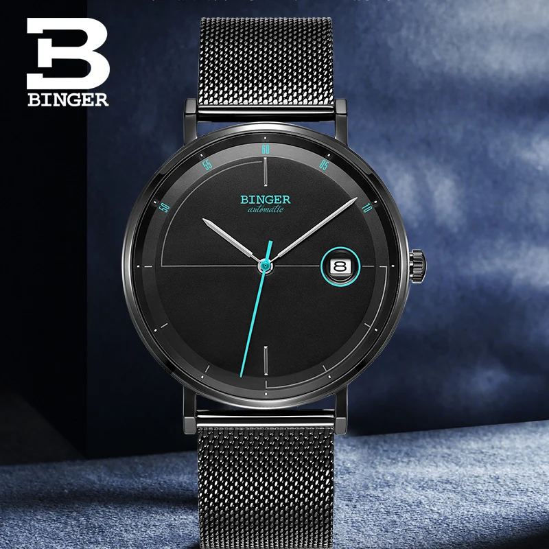 

Швейцарские мужские часы, модный бренд, мужские часы, автоматические механические часы Sapphire BINGER relogio masculino
