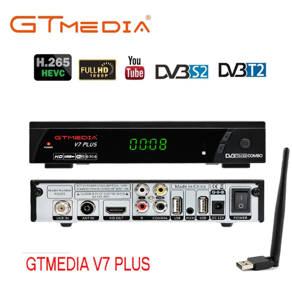 Новое поступление GTMEDIA V7 PLUS DVB-S2 DVB-T2 спутниковый ТВ комбо приемник Поддержка H.265+ Испания Италия Cccam 5 Cline