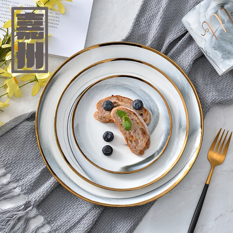 Керамические домашние блюда миски керамика западные мраморные с золотыми краями