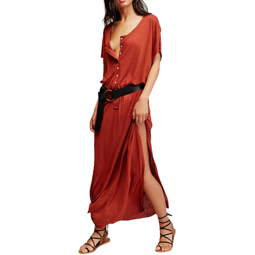 Женское платье с глубоким v образным вырезом повседневное Свободное длинное