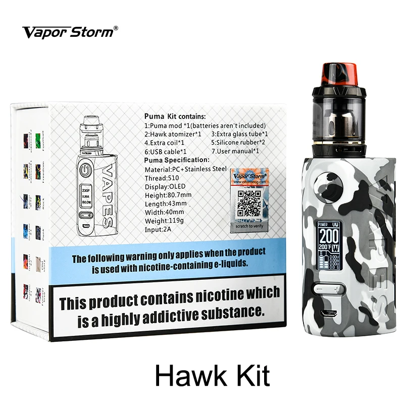 Vapor Storm Storm230 Bypass 200 Вт VW TCR Mod контроль температуры Лев RDA Hawk Танк Коробка мод Vape электронная сигарета Мода