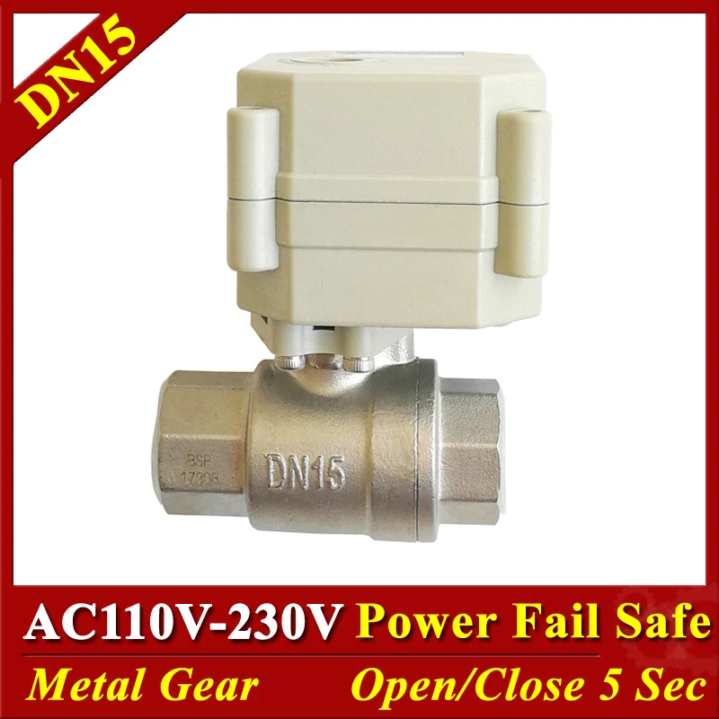

BSP/NPT 1/2" SS304 DN15 Power Fail Close/Open Motorized Ball Valves AC110V-220V 2/5 Wires Spring Return Valve
