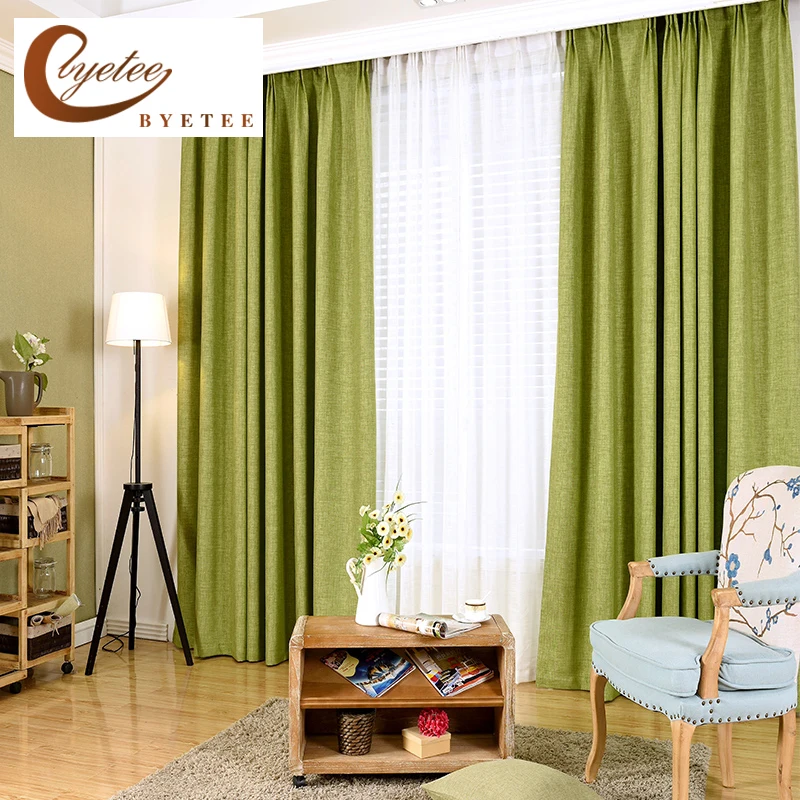 

[byetee] Cotton Linen Curtain Fabrics Window For Bedroom Living Room Solid Color Blackout Kitchen Curtains Modern Drapes