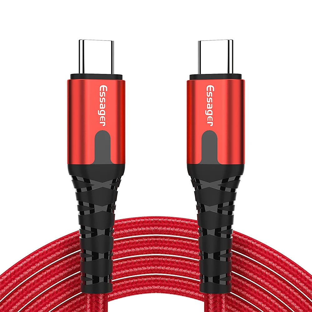 Красный Кабель Essager 60 Вт usb type-C-USB C для samsung S10 S9 Macbook Pro Quick Charge 4,0 USBC PD быстрое зарядное устройство USB-C-кабель type-C - Цвет: Красный