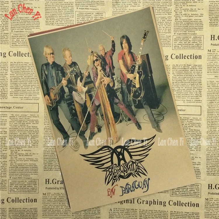 Золотой Рок-Группа Aerosmith ностальгическая матовая крафт-бумага плакат офис подарок столовая домашний Декор стикер дизайн - Цвет: Золотой