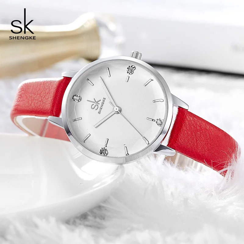 Shengke Роскошные Кварцевые часы женские наручные с кожаным ремешком 2021 SK