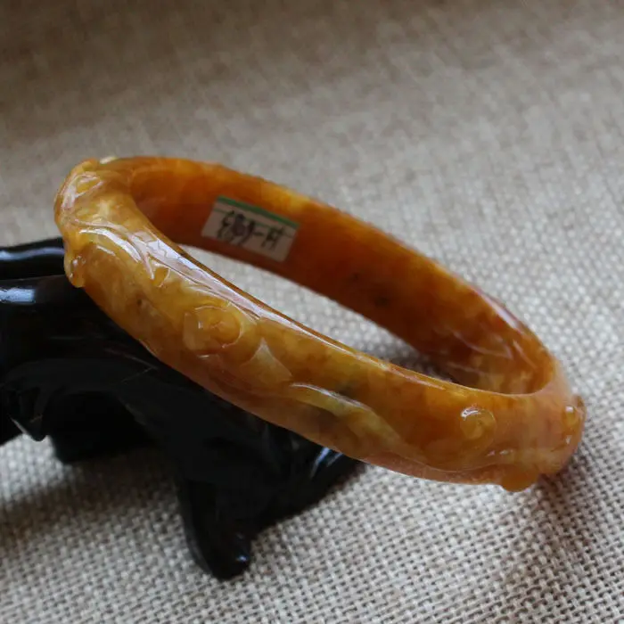 57mm Chinese Hand-carved Emerald Brown Jadeite Jade Gems Bracelet Bangle A6083 | Украшения и аксессуары