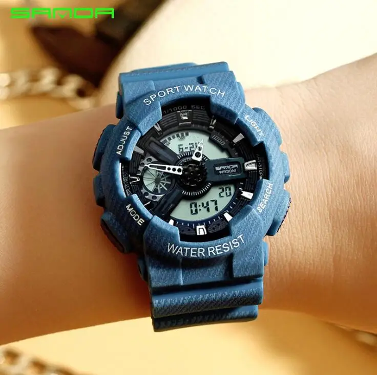 dark blue women SANDA новые модные повседневные спортивные цифровые часы резиновые ковбойские водонепроницаемые часы для влюбленных мужчин и женщин часы relogio masculino - Цвет: dark blue women