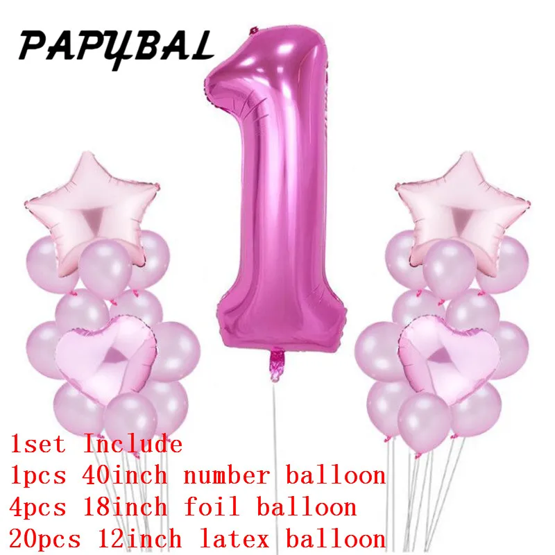As Picture PAPYBAL/воздушные шары на 1-й день рождения, синие, розовые фольгированные шары для маленьких мальчиков и девочек, украшение на первый день рождения, на один год, на день рождения, детский праздничный Декор - Цвет: As Picture