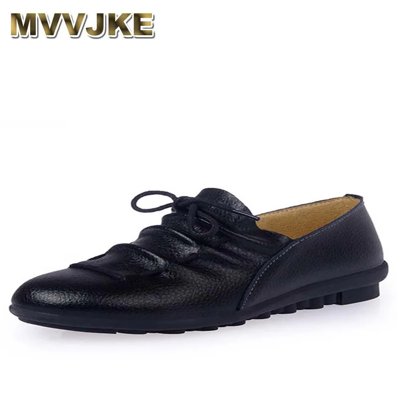 

MVVJKE Dress shoes woman party ladies flats plated genuine leather basic female shoes lace-up spring/autumn shoes size 35-40