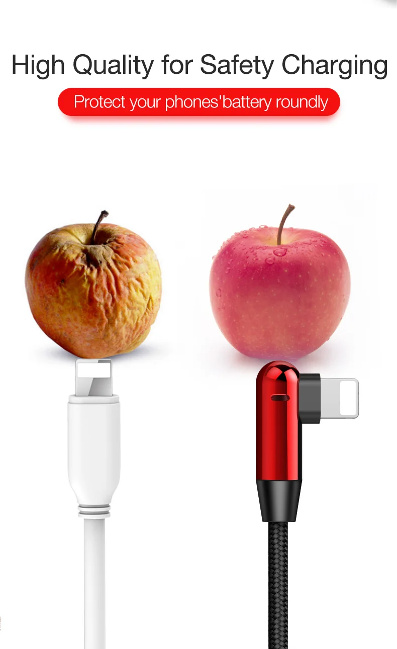 CAFELE светодиодный светильник L изгиб зарядки USB кабель для iPhone X Xr XS Max 8 7 6s Plus 5S 5c ipad локоть зарядки Кабели для IOS 12 11 10